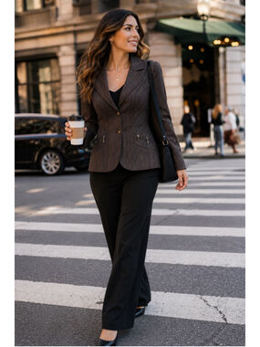 Collection Tailored Brown Pinstripe Blazer Size 8 Business Casual Career Jacket